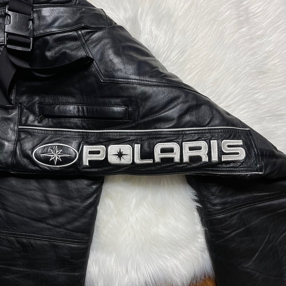 Polaris Pure Black Leather Insulated Snowmobile Pants - Picture 6 of 11